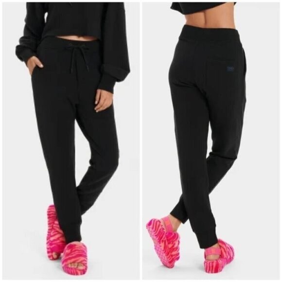 UGG Ericka Relaxed Jogger Sweatpants Black Cotton Modal Fleece Sz XS - Picture 1 of 14